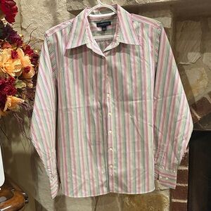 Lands' End Women's Multicolor Striped Button Down Shirt